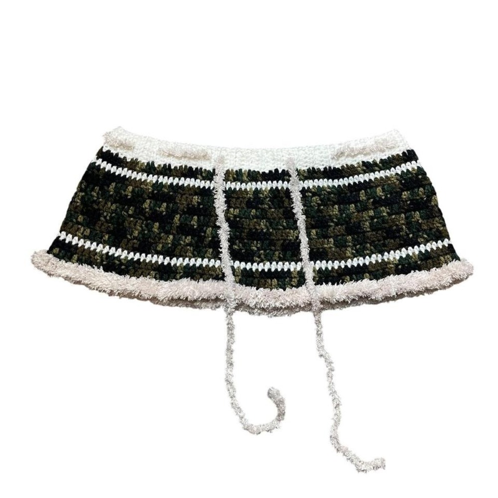 camo crochet miniskirt skirt  with drawstring waist